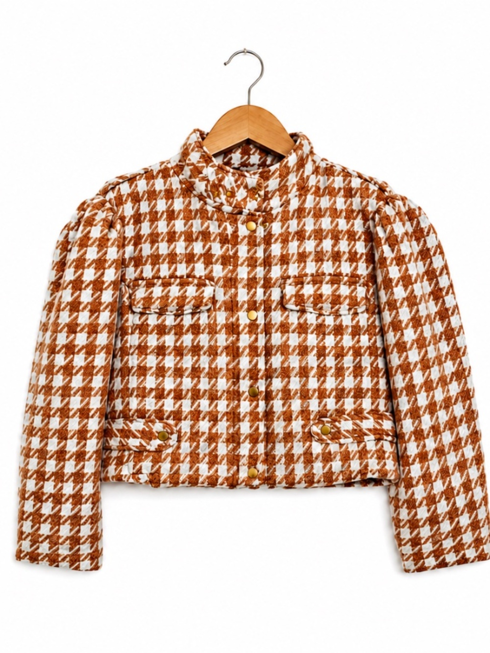 🔥 Bishop+Young Houndstooth Cropped Plaid Jacket Blazer Large Neutral Luxe Chic